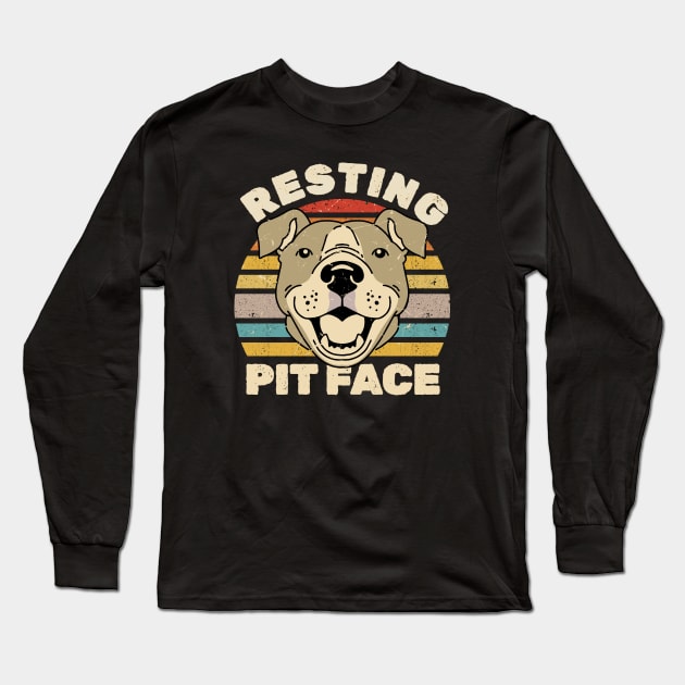 Resting Pit Face - vintage pitbull Long Sleeve T-Shirt by SUMAMARU